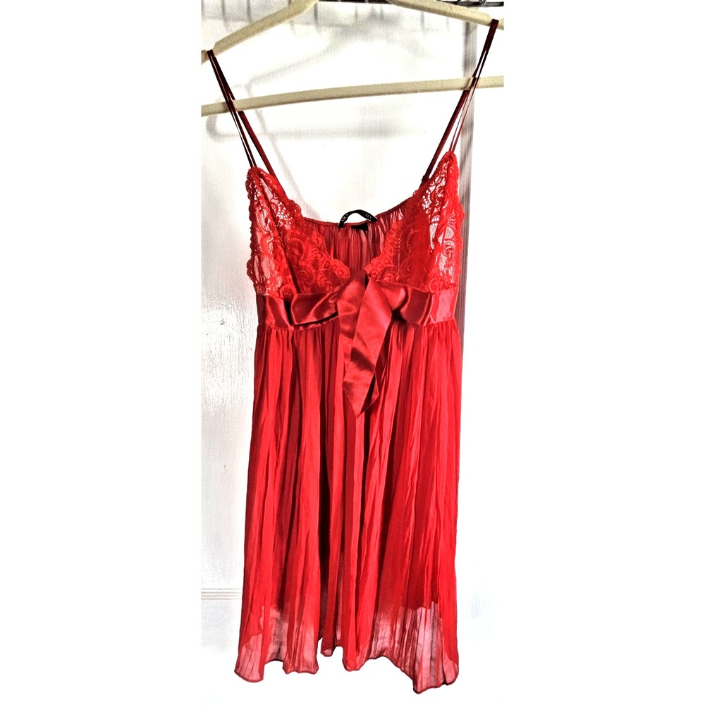 Victoria's Secret nightie red short sheer lace chiffon lingerie babydoll Sz M